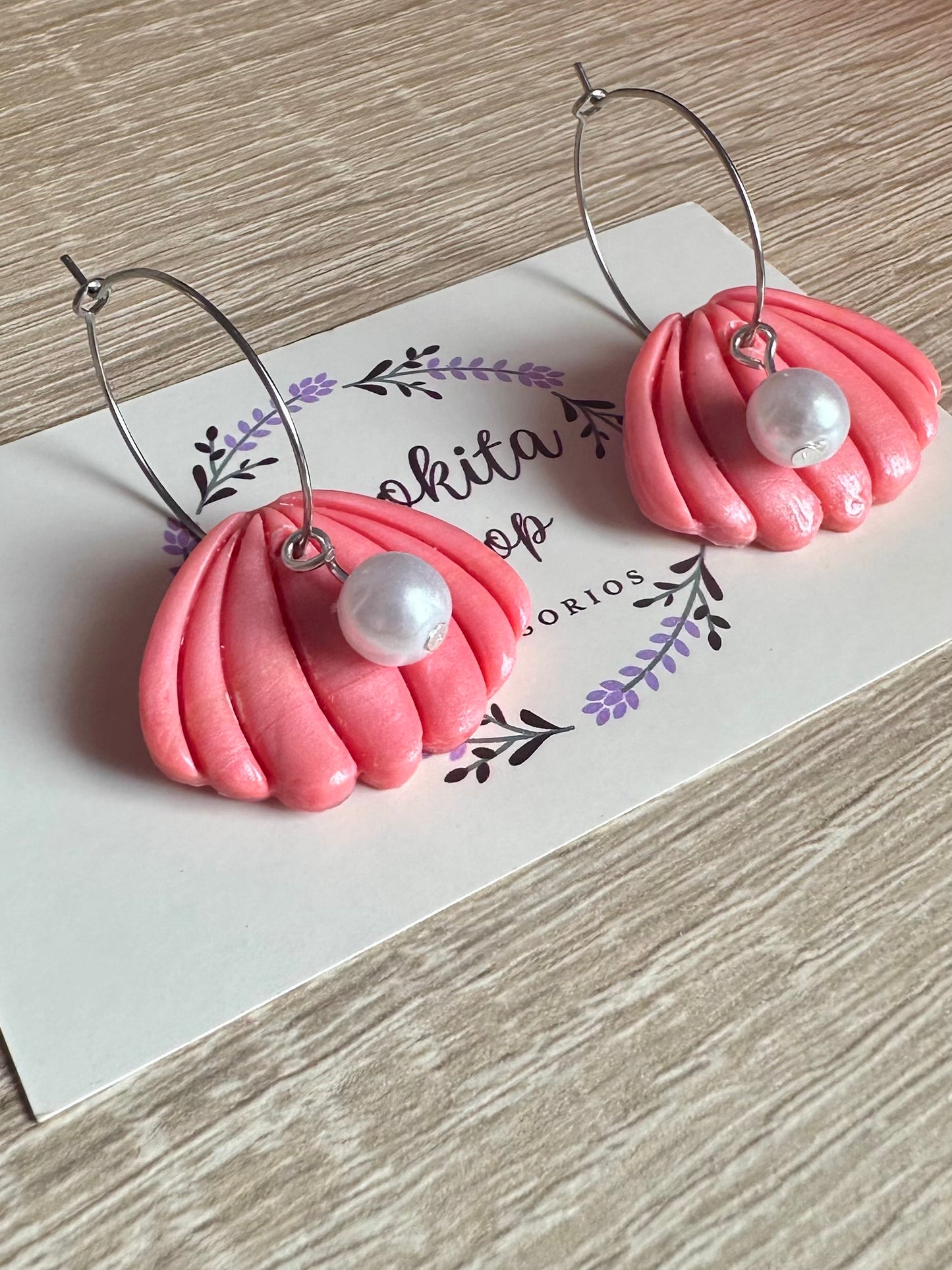 Aros de concha rosa y perla