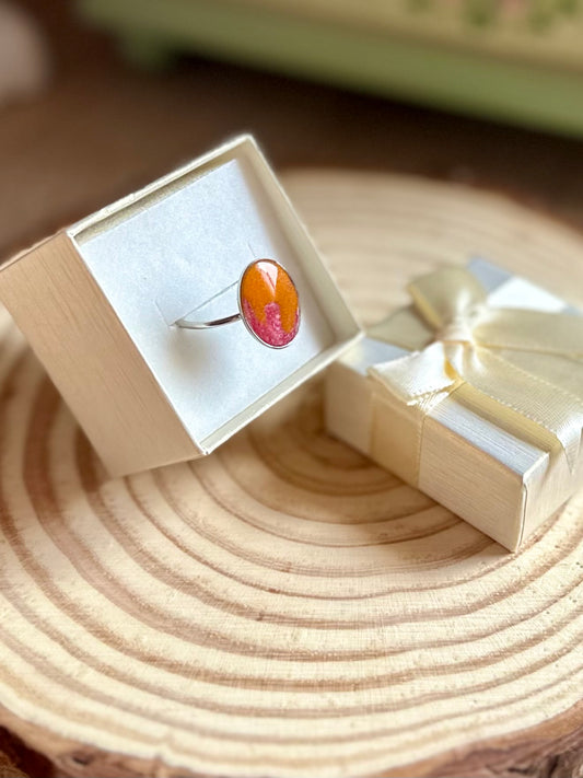 Anillo naranja y rosa en plateado