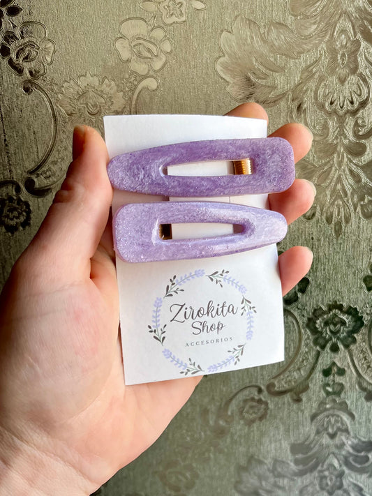 Clips accesorio del pelo de resina lila pack de dos