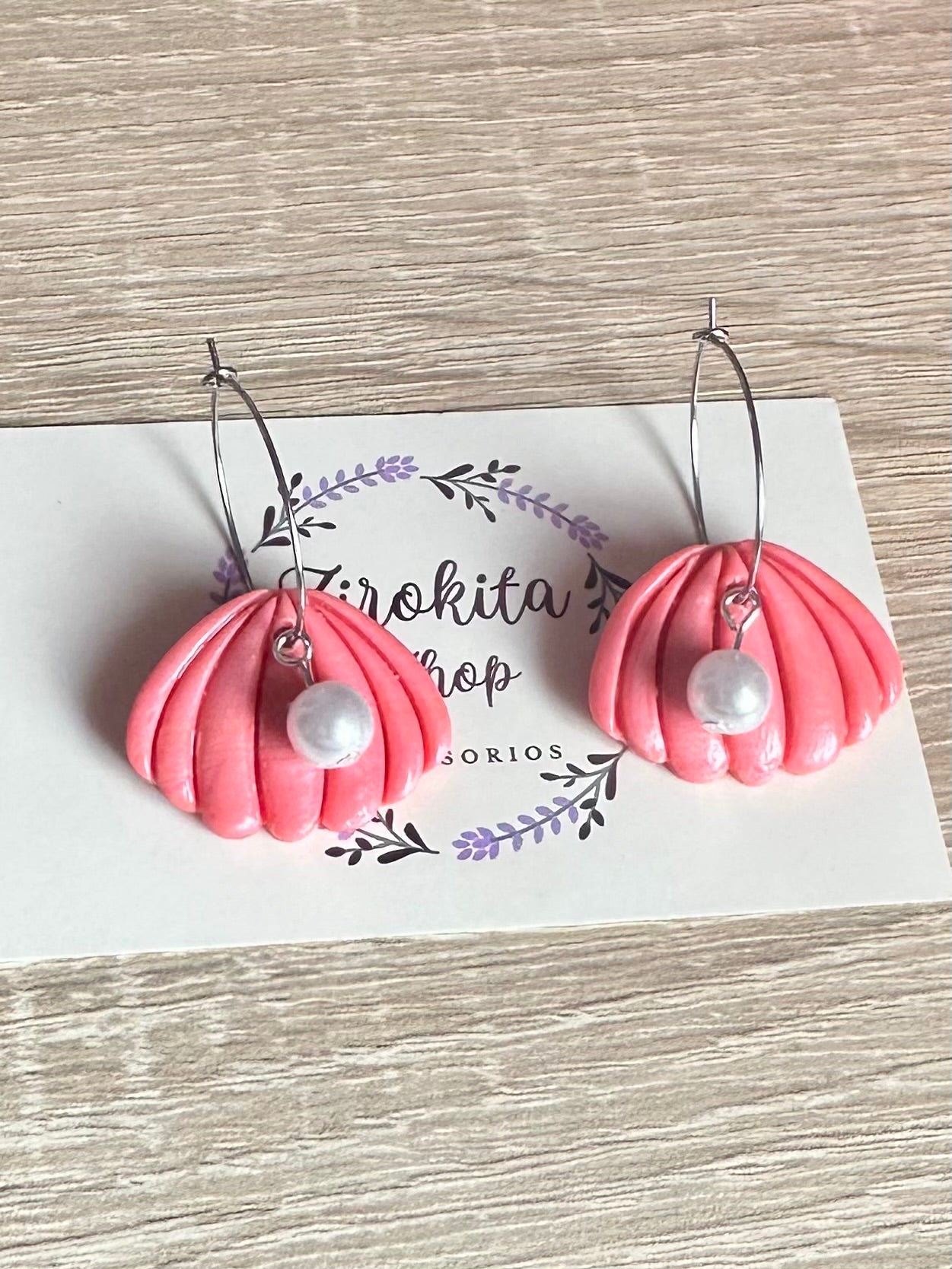 Aros de concha rosa y perla