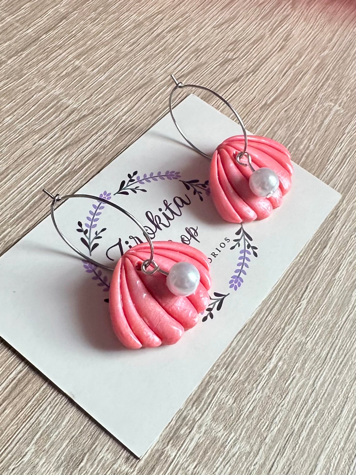 Aros de concha rosa y perla