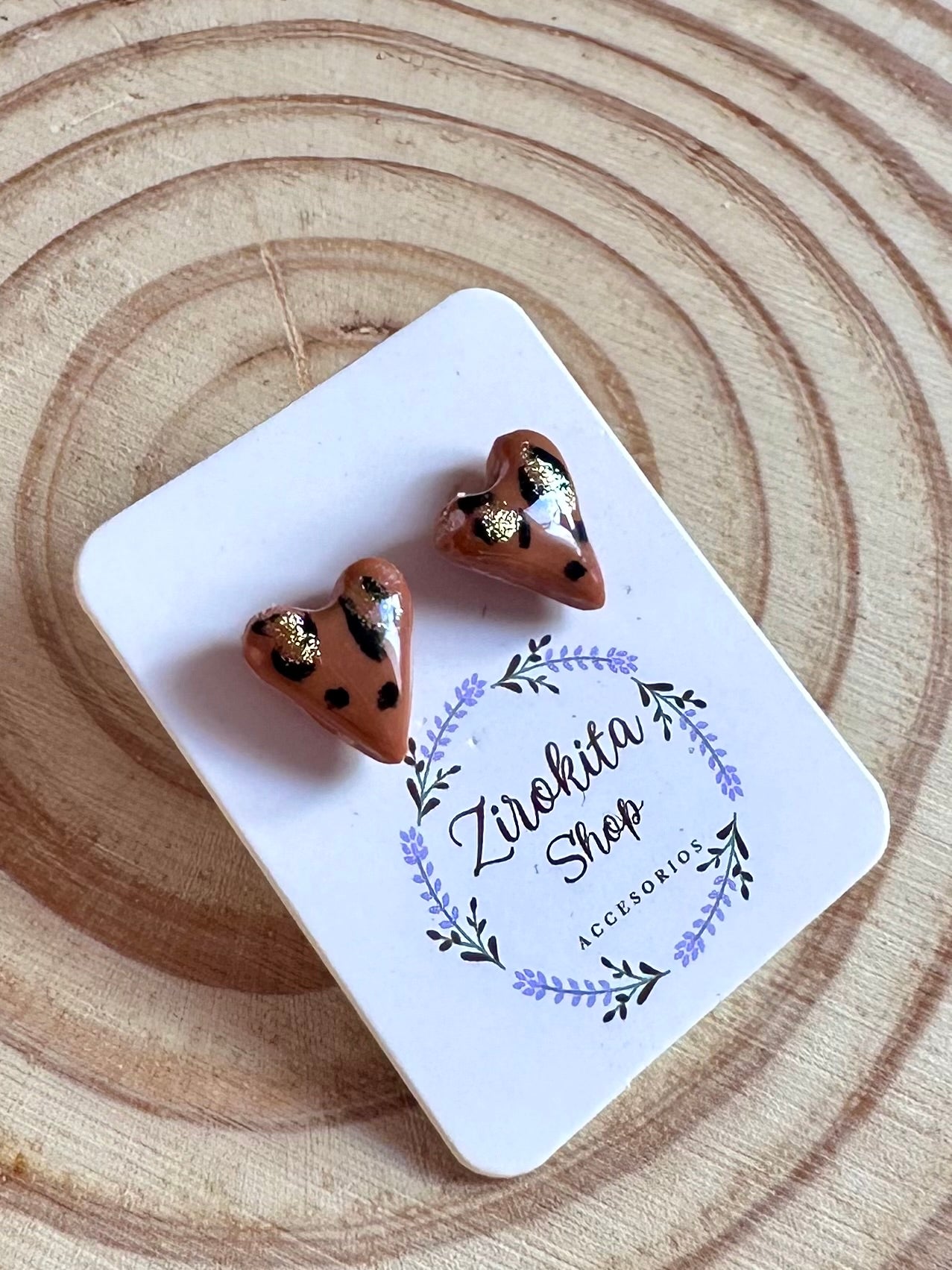 Pendientes pequeños corazón animal print